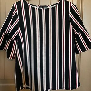 Black, red, white striped bell sleeve shirt